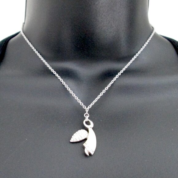 ✨ SWAROVSKI Swan Mark Angel Pendant Necklace Rhodium Plated Cream Enamel - Picture 10 of 13